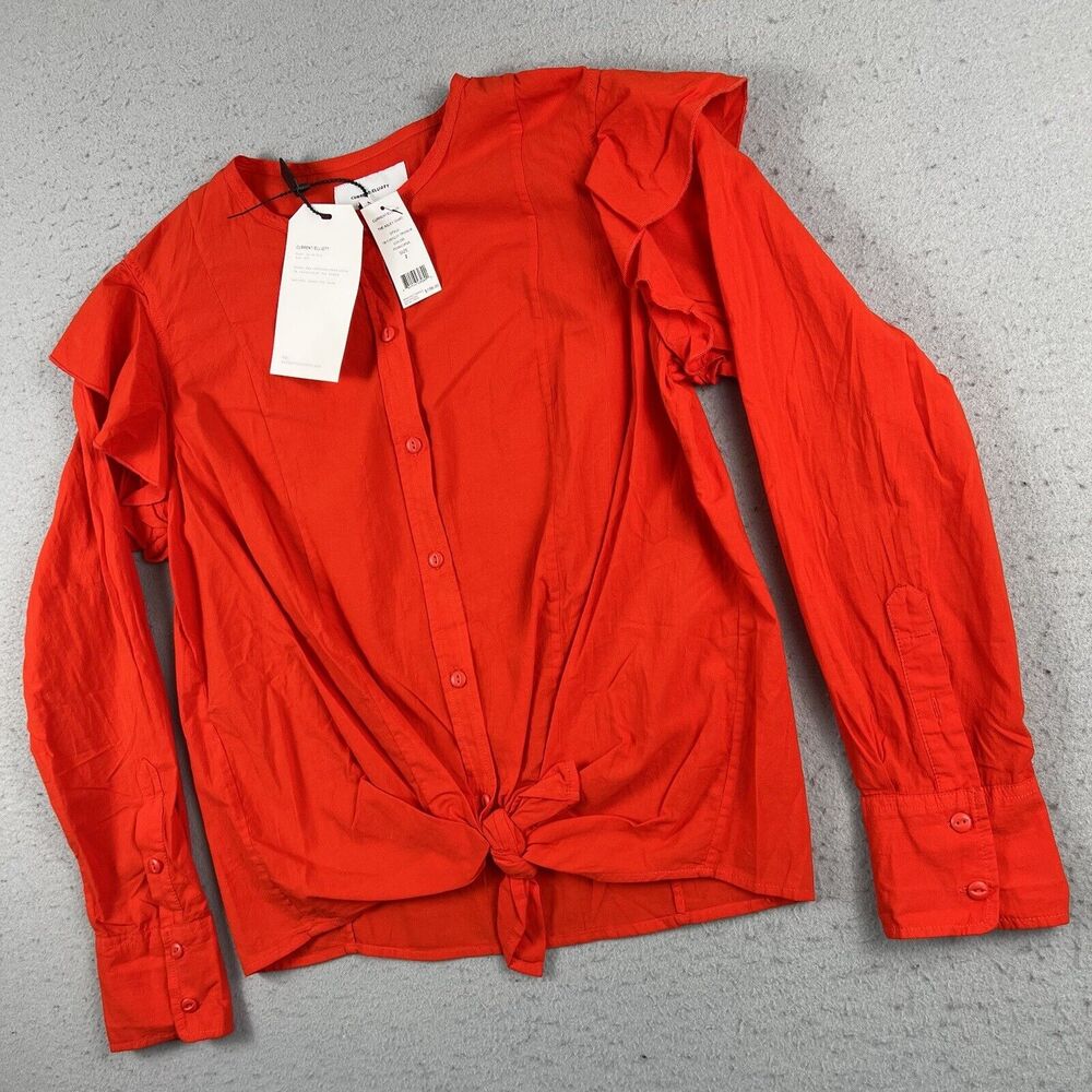 NWT Current Elliott The Asley Poinciana Orange Long Sleeve Button Up Blouse‎ 2 - Picture 7 of 16